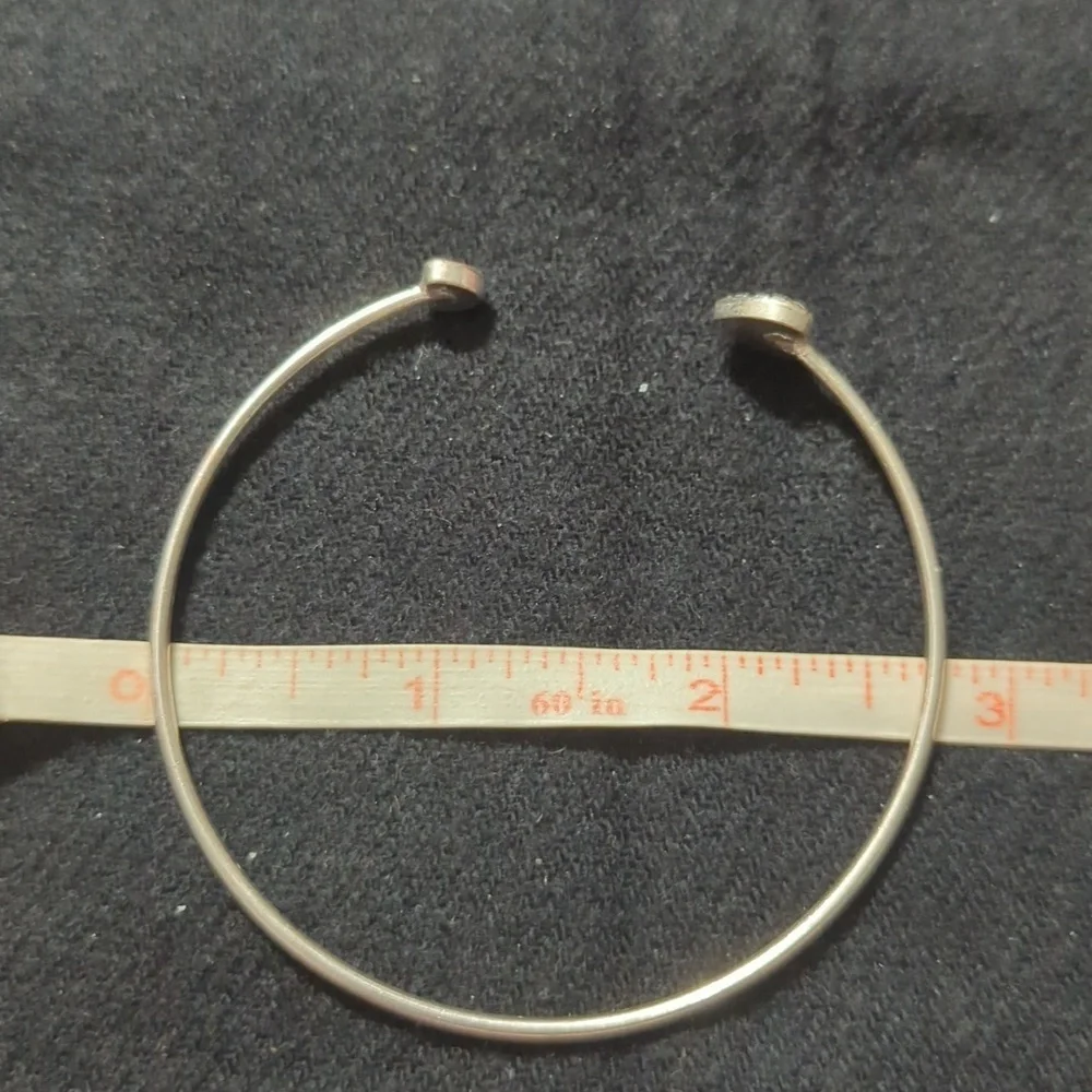 Silver Tone Clear Rhinestone Heart Cuff Bangle Statement Bracelet